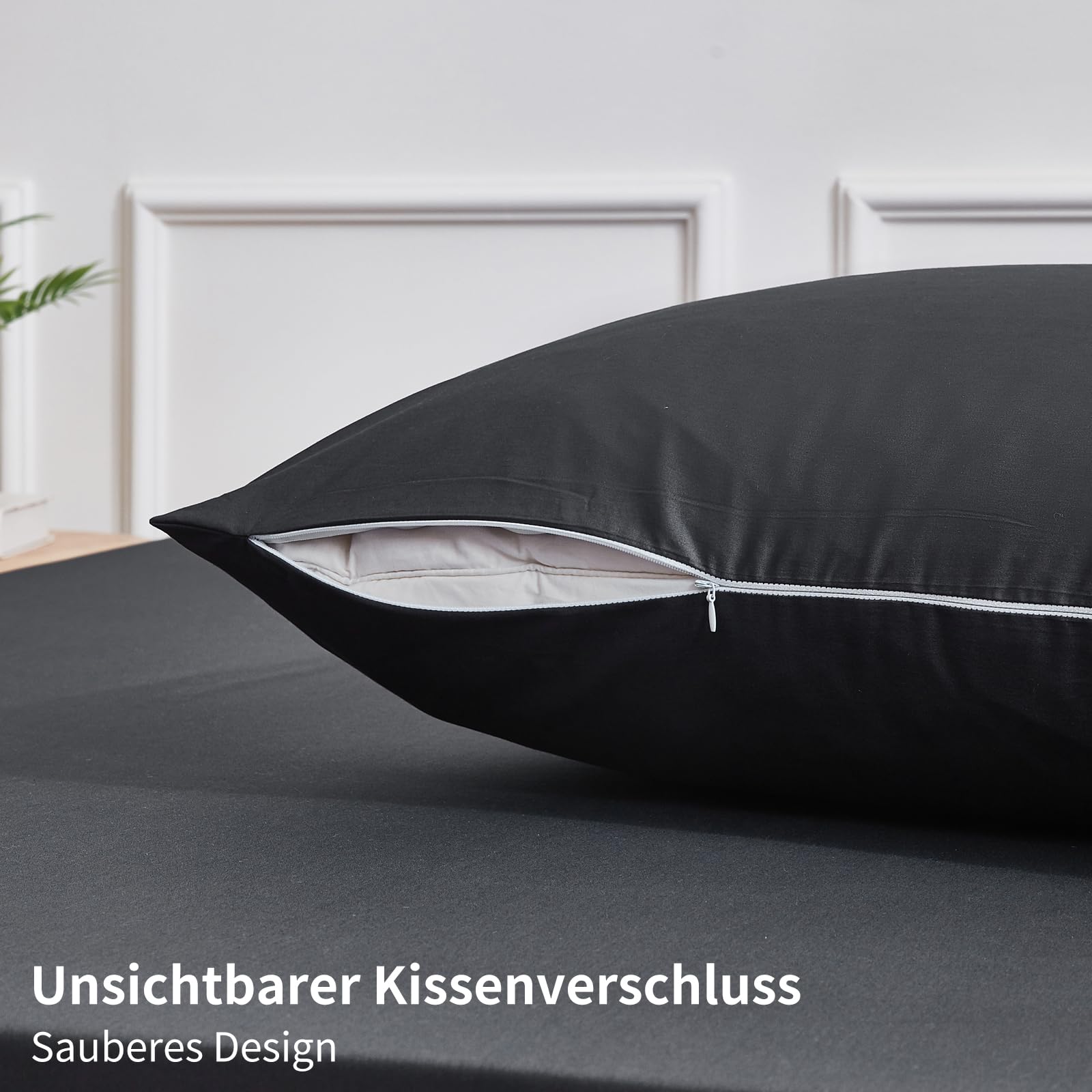 Bettwäsche 200x220 Baumwolle Grau Uni Bettwäsche 100% gekämmte Baumwolle Kühlend Glatt Glänzend Weich Atmungsaktiv Bettbezug Set 3 Teilig mit Reißverschluss und 2 Kissenbezüge 80x80 cm