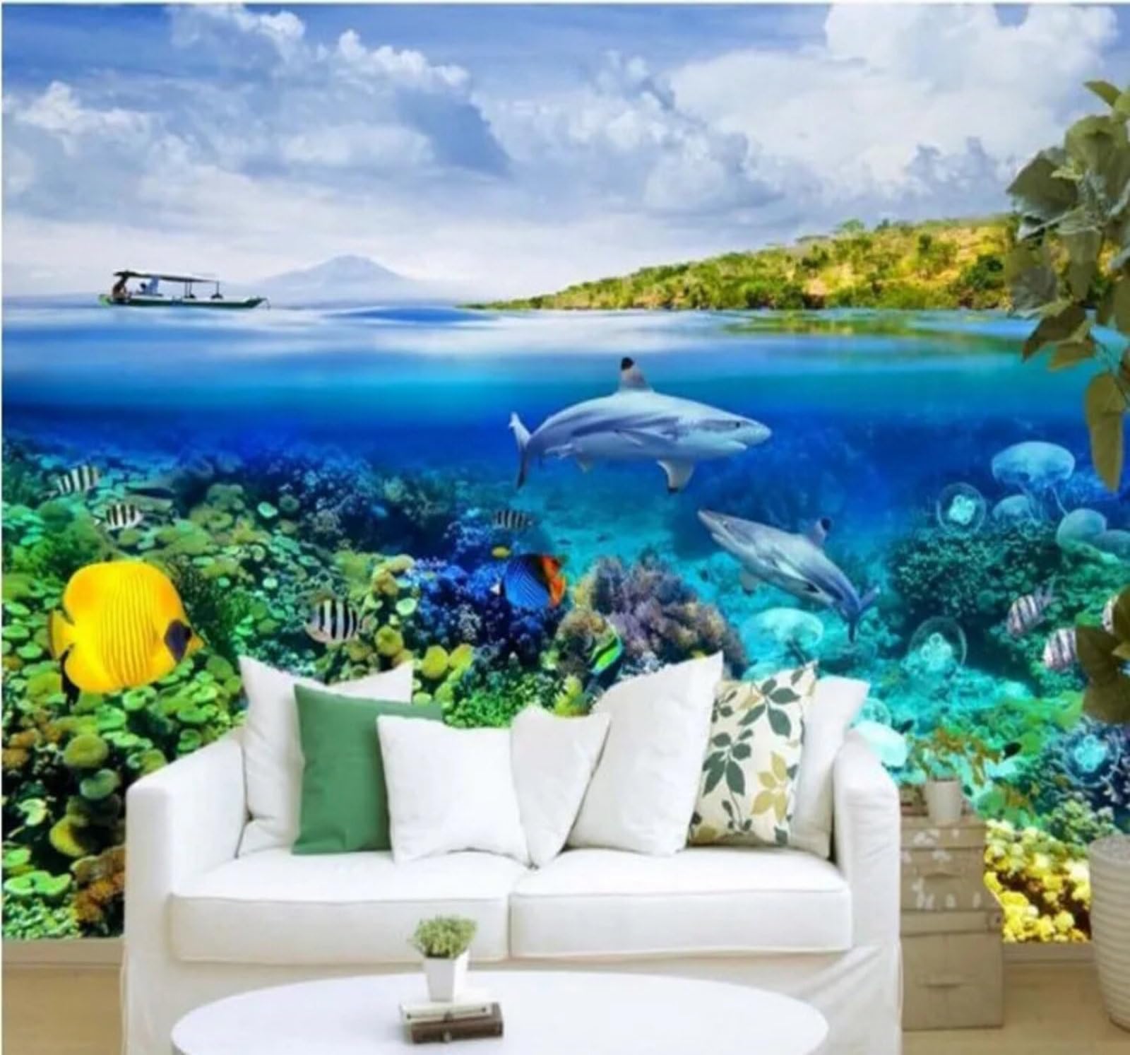 Xlming 250Cm×170Cm(B×H) Aesthetics Blue Ocean Underwater World Sharks 3D Wallpaper Luxury Home Dining Decor Paste Sofa Living Room The Wall For Bedroom Mural-250Cm×170Cm