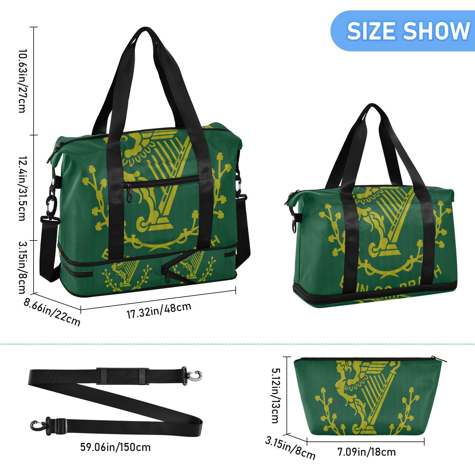 Erin Go Bragh flaga Irlandia zielona duża torba z kieszenią na mokro regulowany pasek torba na ramię na siłownię wodoodporna dla mężczyzn kobiet