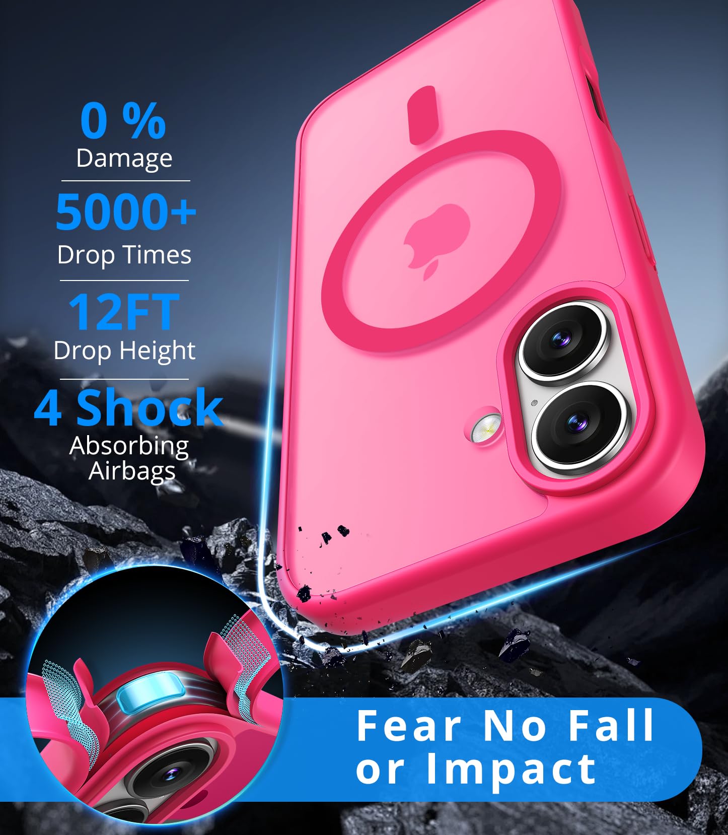 Vansdon Cover Magnetica per iPhone 17 con 1 Pezzi Vetro Temperato, Compatibile con Magsafe, Protezione anticaduta di livello militare, Custodia Traslucida Opaca Sottile Antiurto-Rosa shocking