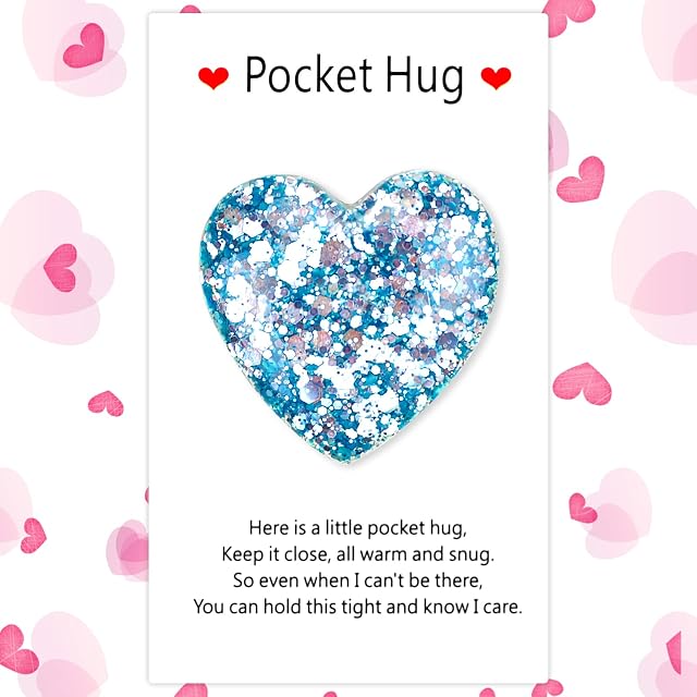 Vibbang A Little Pocket Hug Heart with Card, Mini Cute Pocket Heart Hug Decoration, Special Encourage Heart Gift for Birthday Wedding Party, Valentines Keepsake Ornament (1Pack Blue)