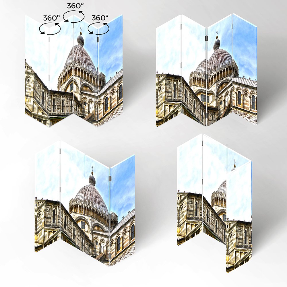 Raumteiler, Gedruckten auf Canvas, Leinwand Wandschirme, dekorative Trennwand, Paravent beidseitig, 3 teilig, 360° (110x180 cm), Kathedrale/Dom, PISA, Architektur, Italien, BEIGE, BLAU