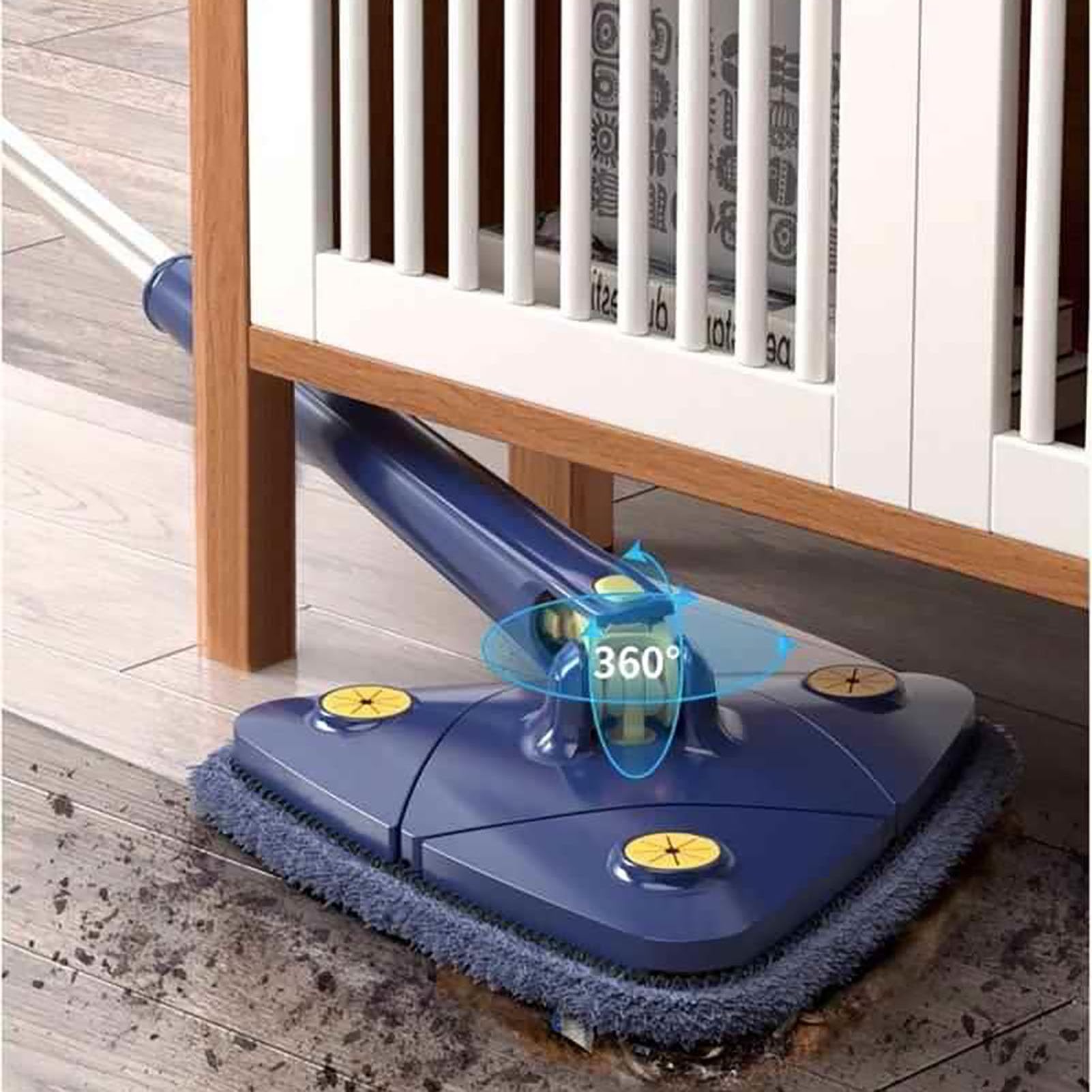 Mopa Triangular Giratoria 360°,Trapeador Automático de Drenaje,Fregona Limpiadora de Paredes con 4 Paños de Microfibra,Mopa Giratoria Telescópica para Suelos Azulejos Techos Ventanas,Blanca