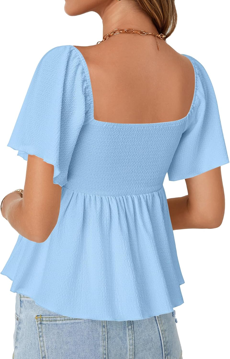 LYANER Women's Sweetheart Neck Ruched Ruffle Short Sleeve Peplum Weekend Blouse Top - Image 5
