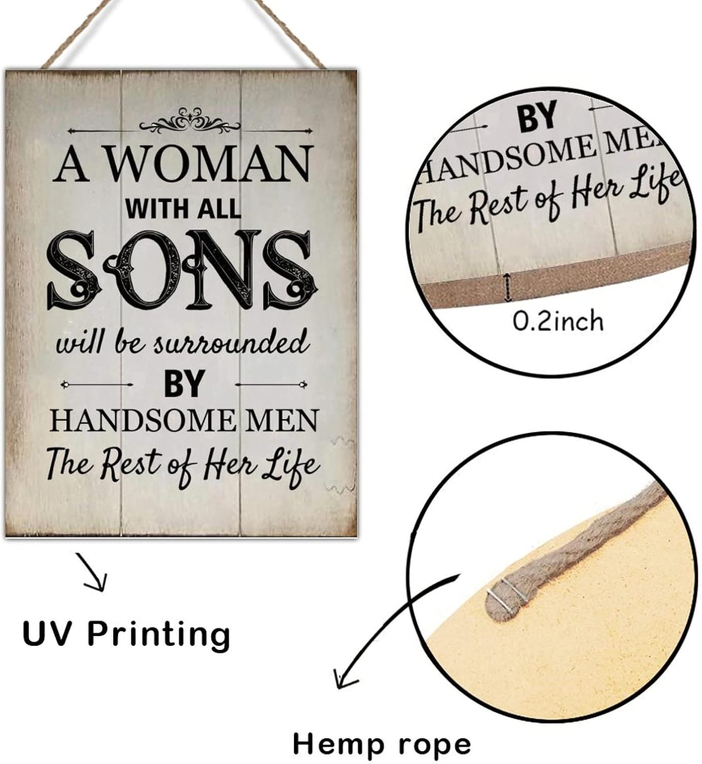 Wood Sign with Quotes A Woman with All Sons Will Be Surrounded by Handsome Wood Plaques Bible Verse Motivational Quote Wood Wall Art Plaque Vintage Wood Sign 18x24in