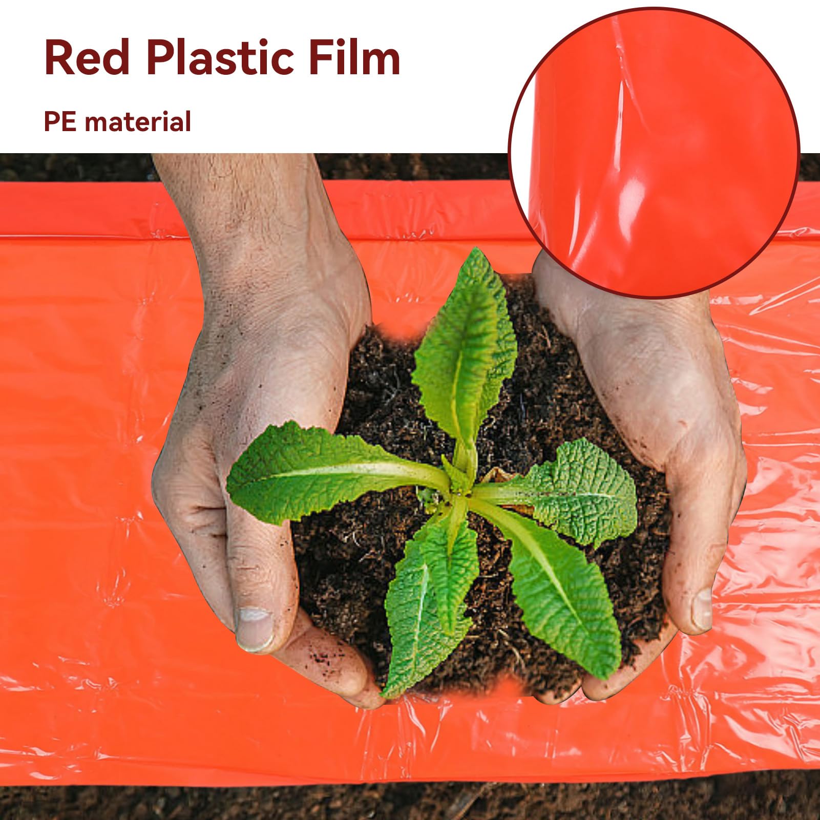 Red Mulch for Garden, PE Large Coverage Garden Plastic Weed Barrier Mulch Film Red Plastic Wrap Planting Mulch Film for Strawberries, Tomatoes, Peppers