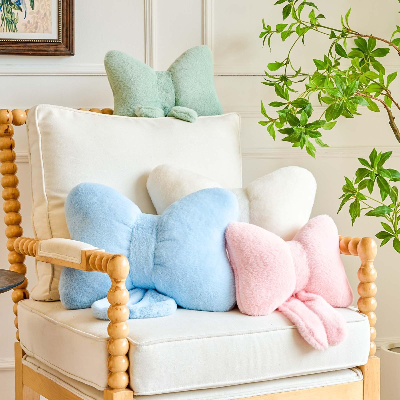 Lfsaaj Schleifen-Überwurfkissen, dekorative Schleifenkissen, ästhetische Raumdekoration, Schleifenkissen, niedliches kokettes Plüsch-Lendenkissen für Bett, Couch, Wohnen (Rosa, 40,6 cm)