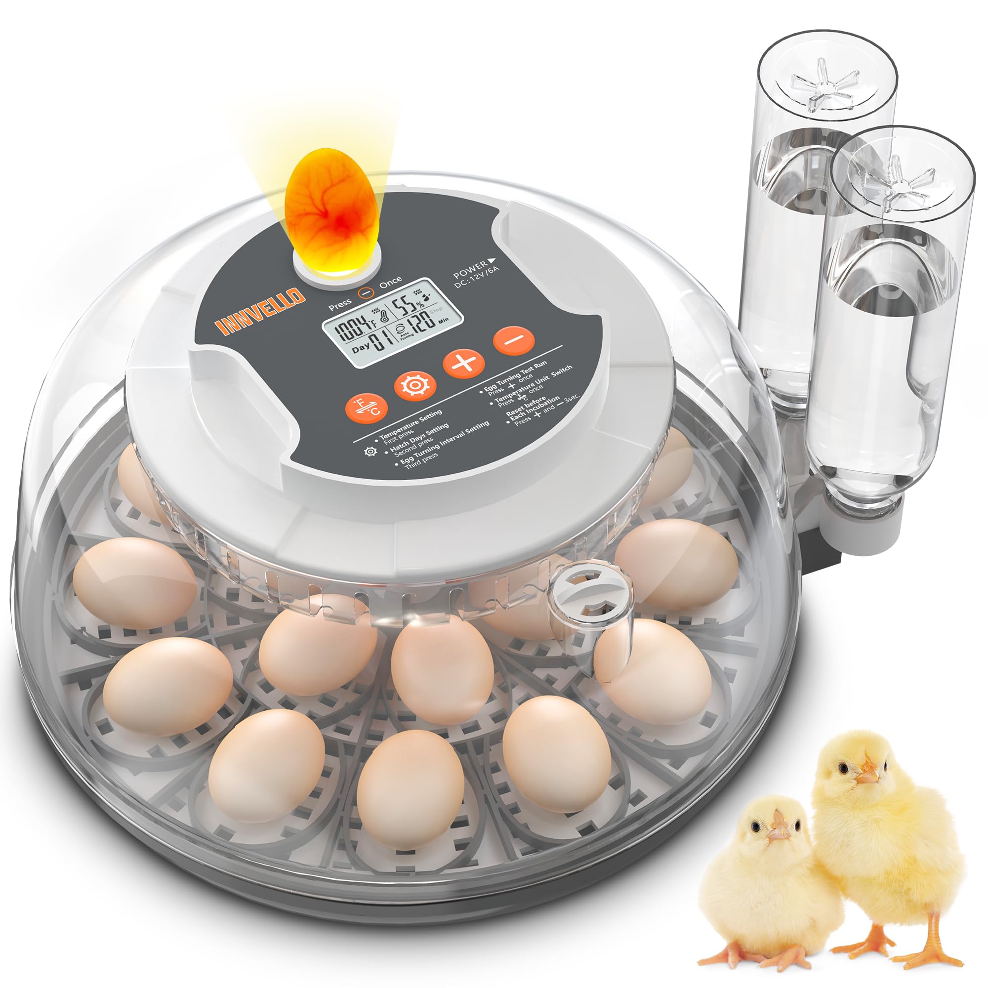 Incubadora automática de huevos de 18 huevos para incubar huevos, incubadora de huevos de gallina con giro automático de huevos, control de humedad y temperatura, contador de día de eclosión, vela de