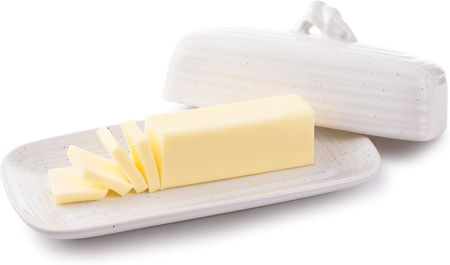 Gеt Dіѕсоunt оƒƒеr ROSCHER Ceramic Butter Dish w Handle (Avalon White Speck) Modern Dish and Plate Combo Classic Rustic Colors, Contemporary Design Vintage Kitchen, Dining Décor