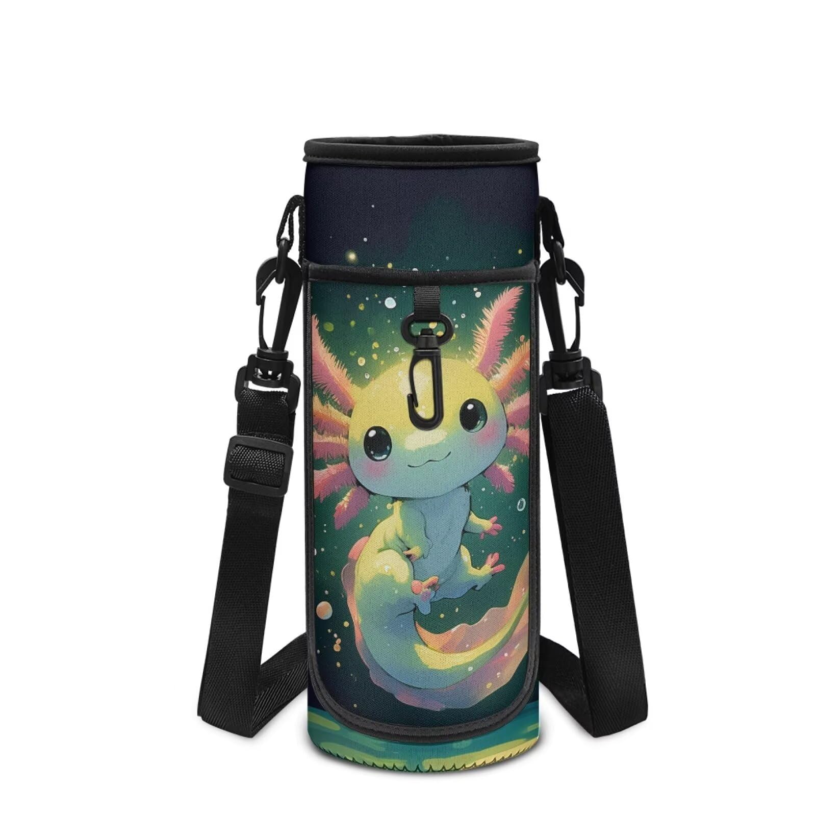 Howilath Axolotl Kids Water Bottle Carrier Bag, 25/32 oz Pouch Holder Cute Sling Neoprene Sleeve Sports Water Bottle Holder with Adjustable Shoulder Strap