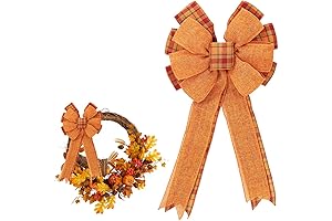 Orange Buffalo Plaid Check Thanksgiving Bow Tie Wreath