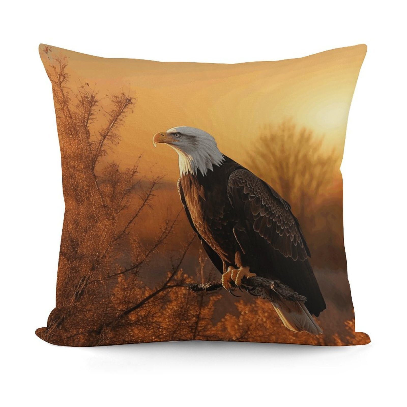 VstaDank Decorative Golden Sunset Bald Eagle Throw Pillow Covers Luxury Soft Pillowcases Fluffy Plush Accent Pillow Cases Personalized Square Lumbar Pillows Shells for All Seasons 18" X 18"