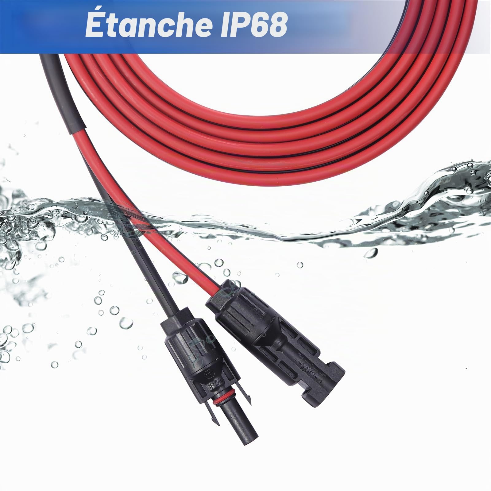 Câble Solaire 15 mètres 6 mm², Tresse en cuivre avec connecteurs Femelles et mâles, pour systèmes solaires domestiques, Professionnels et Camping-Cars, câble d'extension.