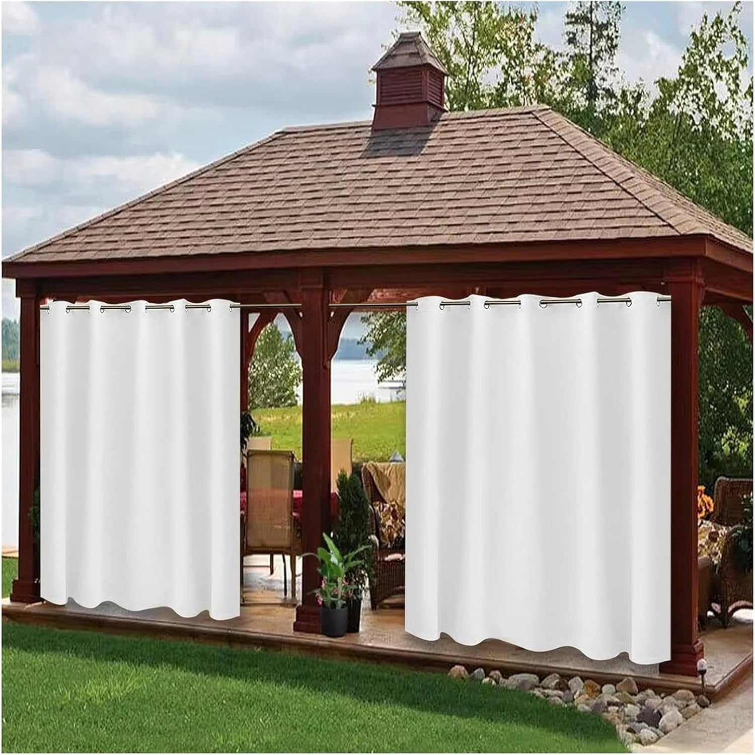 Patio Blackout Sunscreen Curtains Outdoor Waterproof Curtain, Privacy Screen with Grommet Polyester Material, Indoor and Outdoor Decorative Curtains, 228x183cm/90x72in, Light Gray