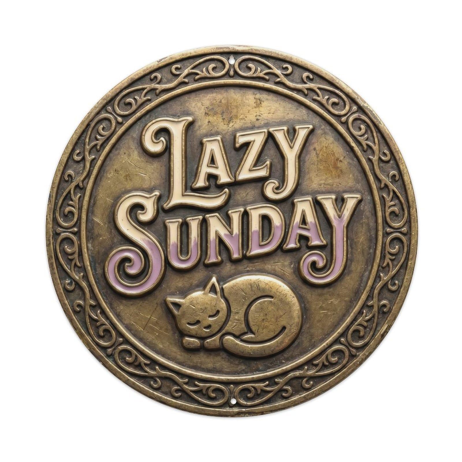 Lazy Sunday Nostalgic Hanging Accessory Retro Slogans Vintage Metal Tin Sign Plaque Wall Decor for Cafe, Club Bar, Office, Garden Metal Poster 8x8Inch