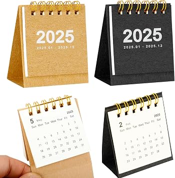 2 Packs Mini Desk Calendar 2025, Small Desktop Calendar from Jan 2025 to Dec 2025, Standing Flip Mini Desk Calendar for Home School Office Schedule Planning or Desktop Decorating Brown, Black