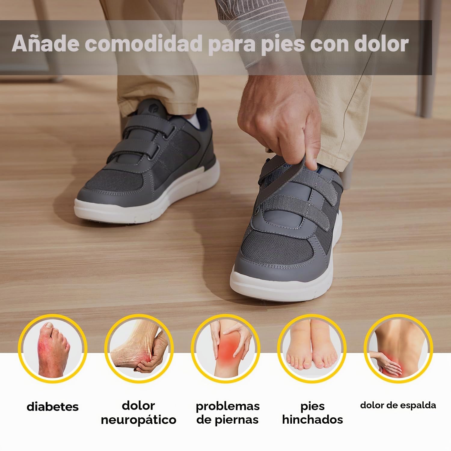 FitVille Zapatos para Hombre Zapatos Anchos Especiales para Pies Sensibles Cómodas Zapatillas Ajustables