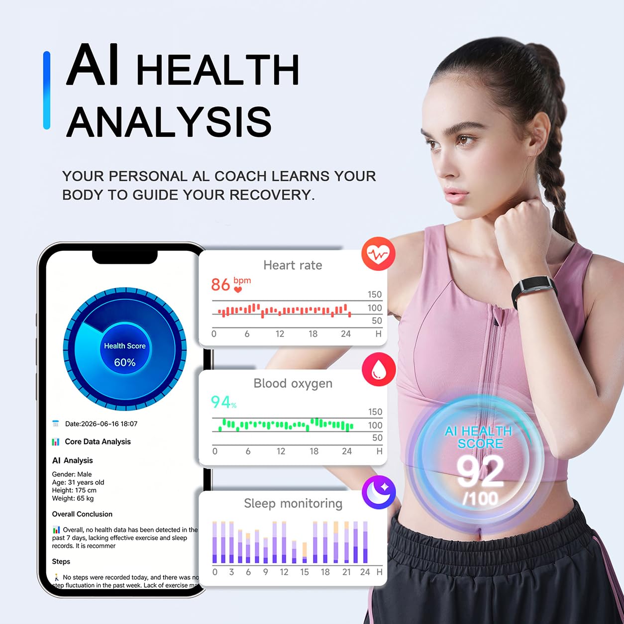 Orologio Fitness con 127 modalità sportive, 45-60 giorni di standby, Monitoraggio Del Sonno Della Frequenza Cardiaca e Dell'attività, Impermeabile 1ATM, Orologio Contapassi tracciamento GPS