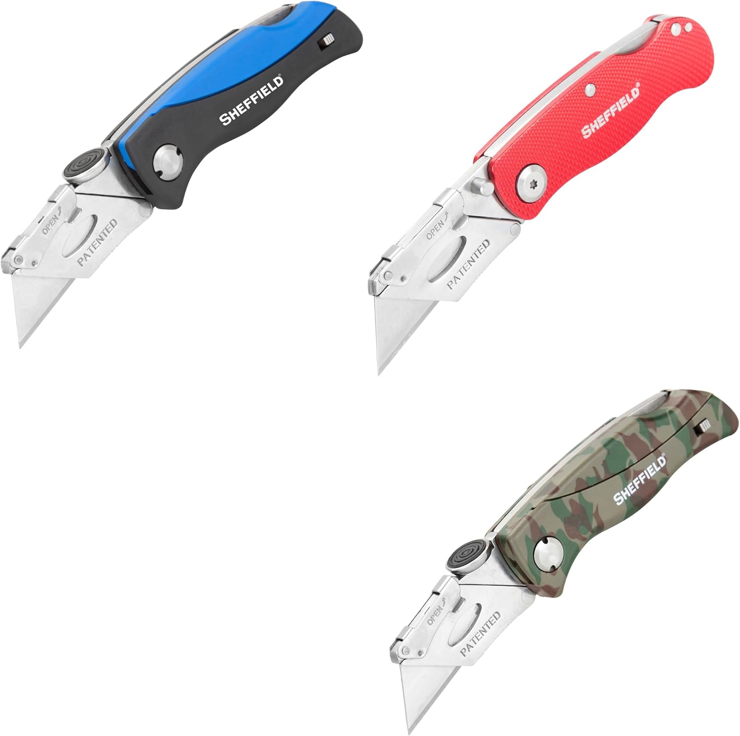 Sheffield Utility Knife 3 Pack, Quick Change Utility Knife Blades, Lock Back Release, Lightweight ABS Handle, Box Cutter with 6 Blades