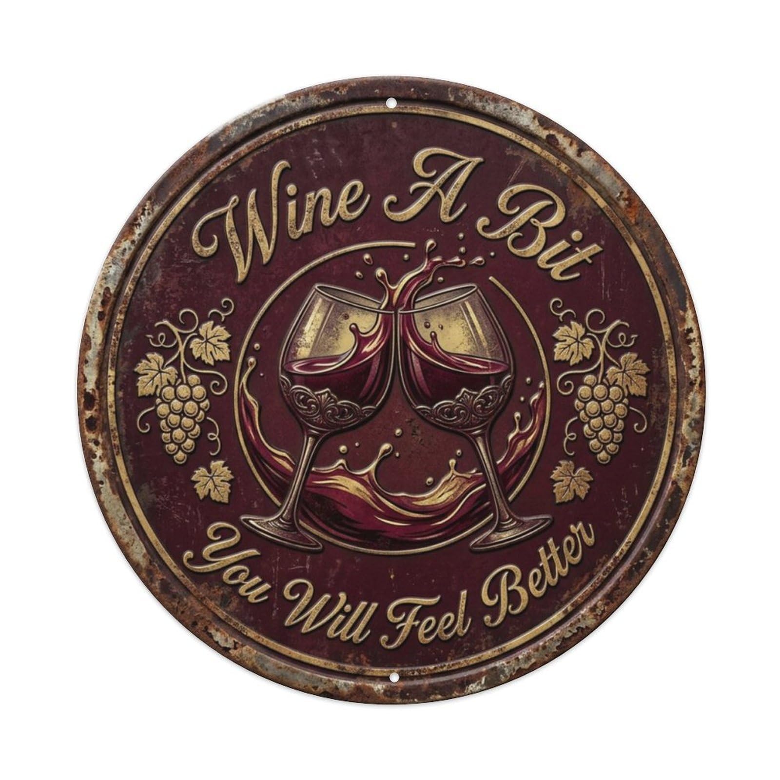 Wine Glass Cheers Livingroom Metal Tin Sign Plaque Wall Decor for Cafe, Club Bar, Office, Home Garden Round Metal Poster 8x8Inch