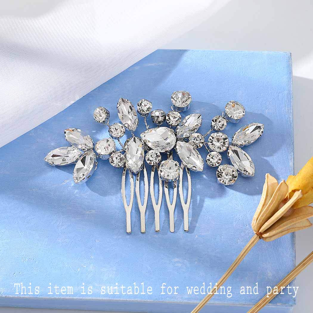 Catery Crystal Bride Wedding Hair Comb Hair Accessories with Rhinestone Bridal Side Combs for Women and Girls (A Silver) : Beauty & Personal Care