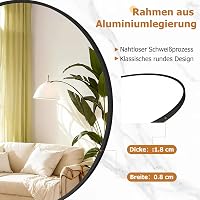 Koonmi 80 cm Kerek Fekete Tükör Alumínium Kerettel - Fürdőszobába, Nappaliba, Hálószobába, Előszobába - Fali Dekoráció 6
