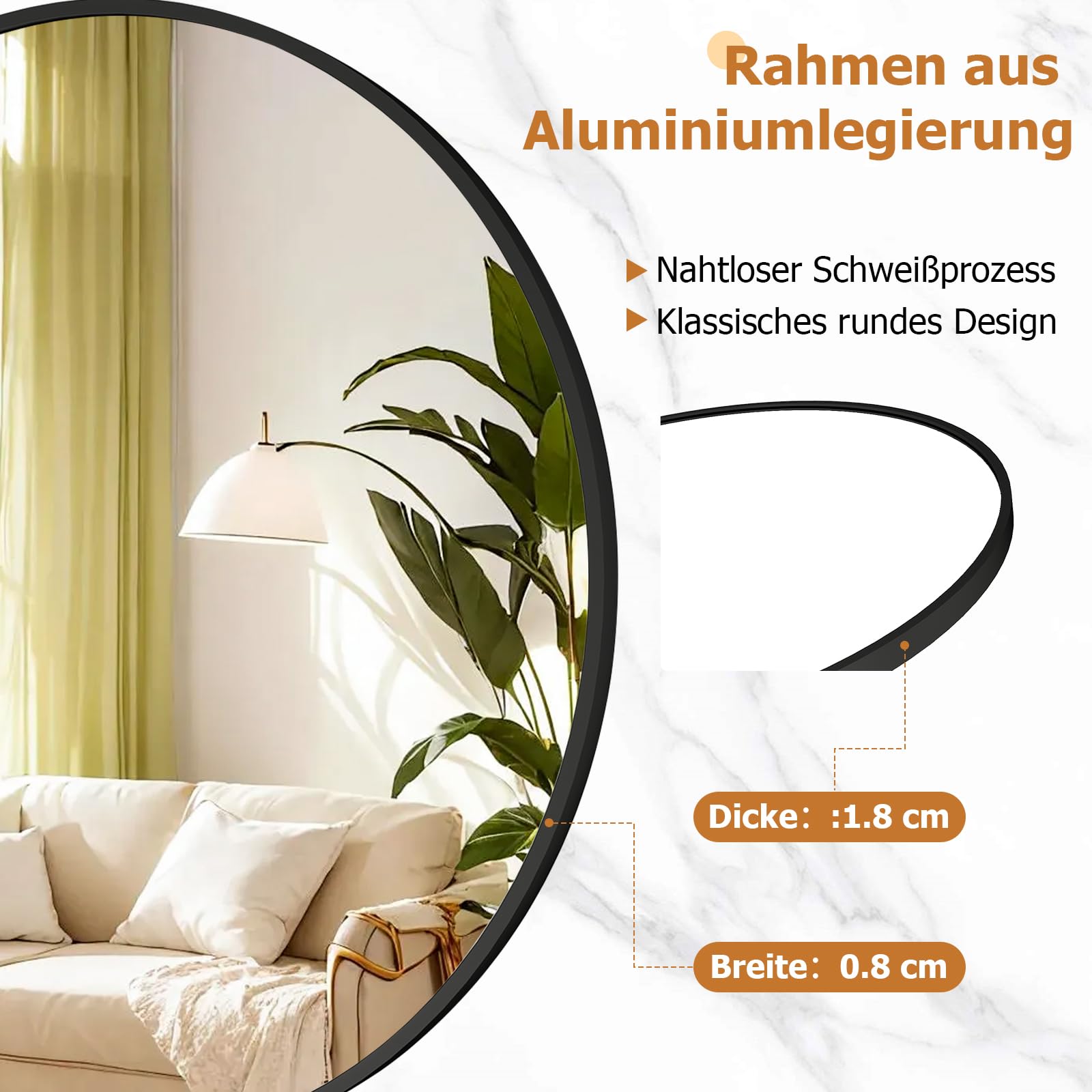 Koonmi 70cm Runder Spiegel Schwarz Spiegel Rund Wandspiegel mit Rahmen aus Aluminiumlegierung für Badezimmer, Waschtisch, Wohnzimmer, Schlafzimmer, Eingang Wanddekoration