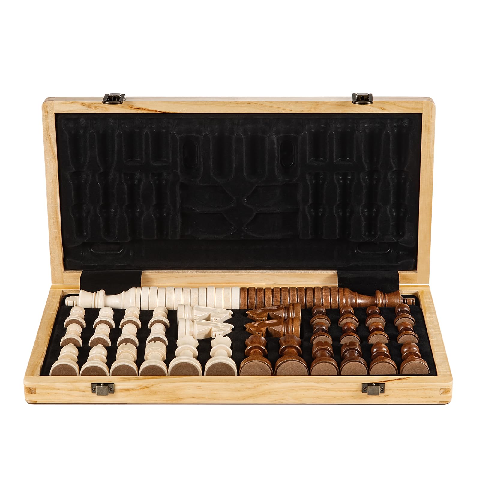 Schachspiel 38x38 cm Magnetisch Holz, Schachbrett Holz, 2-in-1 Schach & Dame, Reiseschach für Erwachsene und Kinder, Klappbares Schachspiel