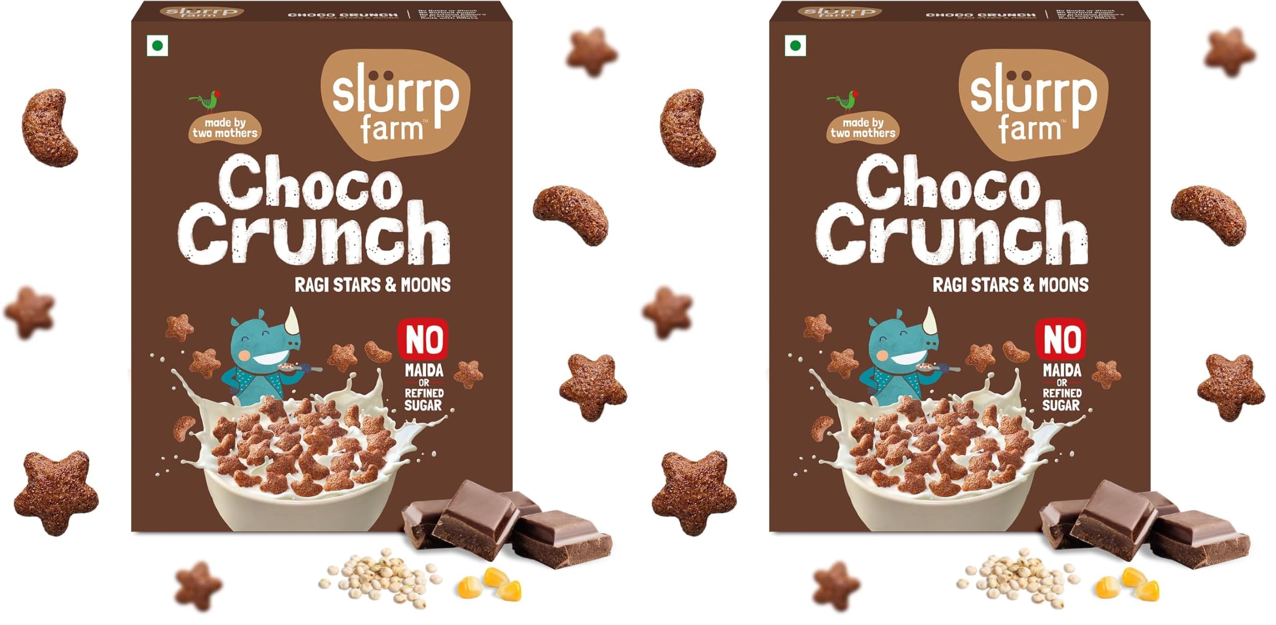 Slurrp Farm Choco Crunch Chocolate Cereal | No Maida, No Refined Sugar, No Added Colour | Ragi Stars and Moons | Healthy Breakfast for Kids | 300 g (Pack of 2)-image-26