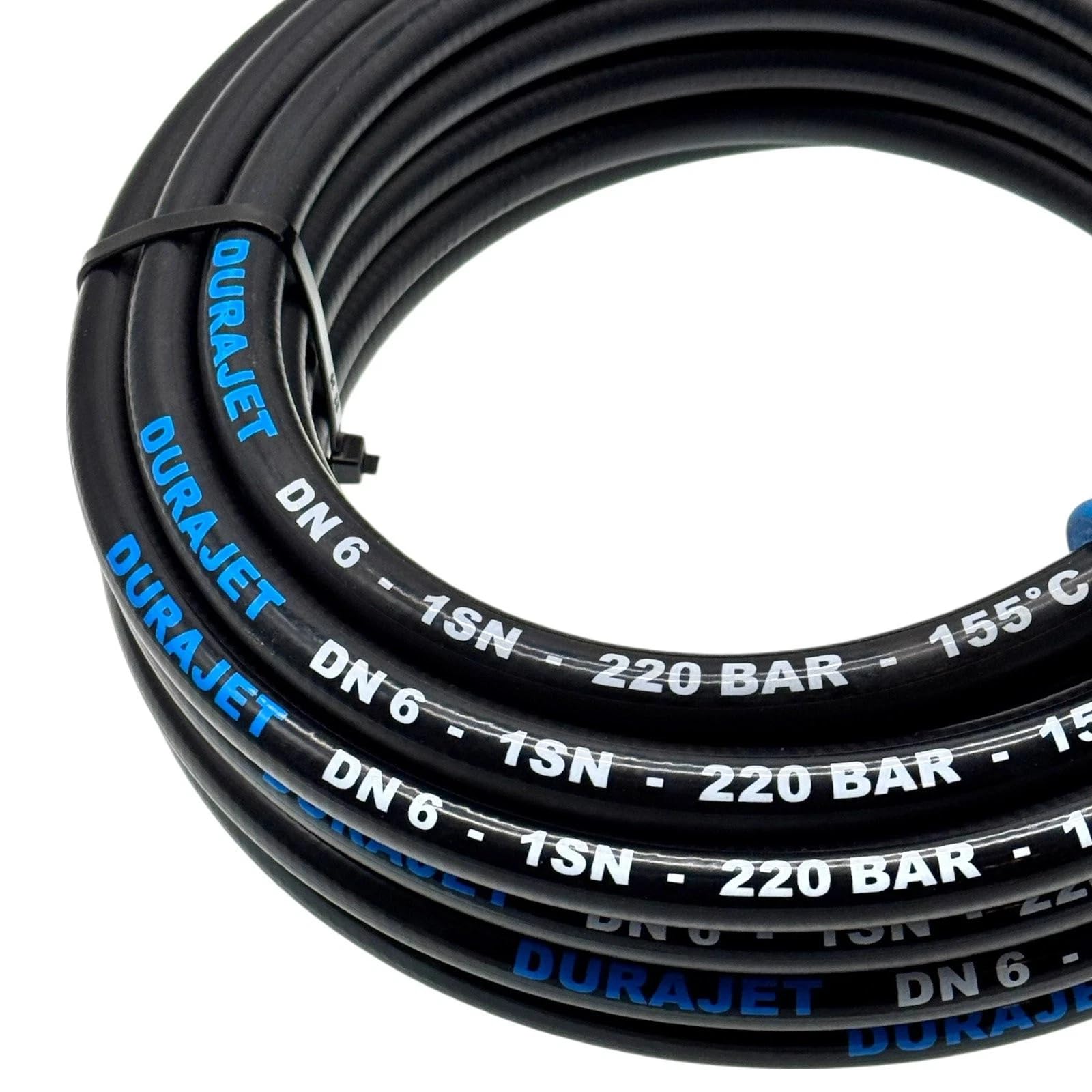 DURAJET Tubo di ricambio per idropulitrice, 10 m, M22 x 1,5 IG su entrambi i lati, 220 bar, 150 °C, tubo di ricambio per idropulitrice ad alta pressione, protezione antipiega blu, adatto per Kärcher