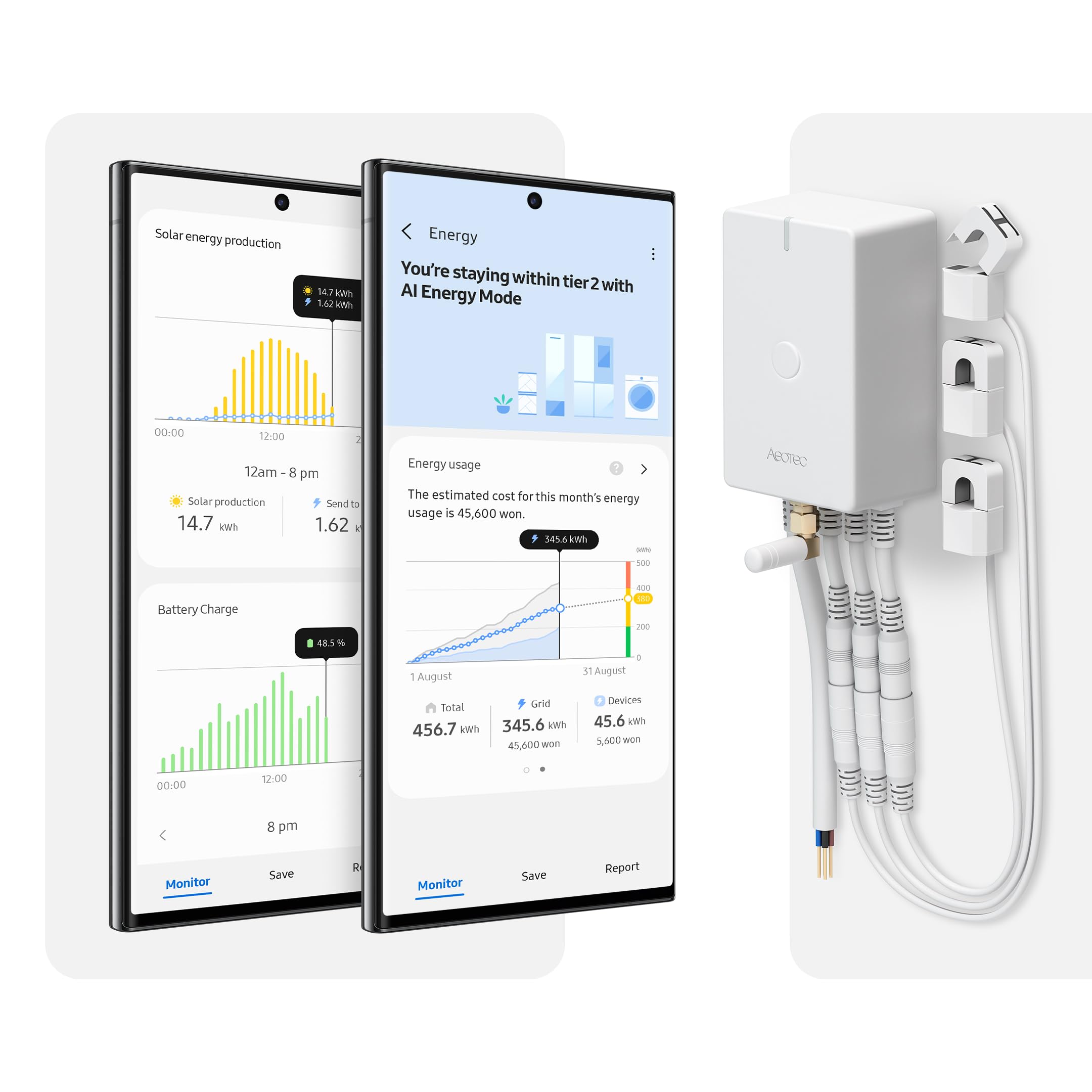 Aeotec Home Energy Meter 8 – Smarter Stromzähler – Echtzeitüberwachung von Verbrauch und Erzeugung – Z-Wave Long Range – 3x60A Stromklemmen – Unterstützt 3-Phasen-Strom – SmartThings – HomeAssistant