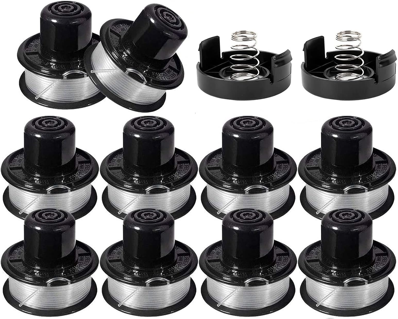 Weed Eater Spools Compatible with Black and Decker RS-136 ST4500 ST1000 ST200 ST3000 ST4000 GE600 CST800 ST6800 String Trimmer Replacement Spool Line 20ft 0.065" Edger(10 Spools, 2 Caps, 2 Springs)