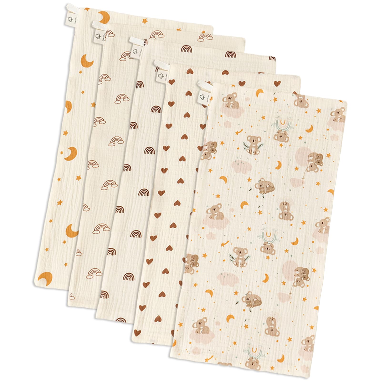 Geukmun 5 Pack Muslin Burp Cloths for Baby, 25x50cm Cotton Soft Babys Muslins and Washcloths, Large Rectangle Baby Essentials for Newborn, Bibs and Spit Up Rags, Sensitive Skin