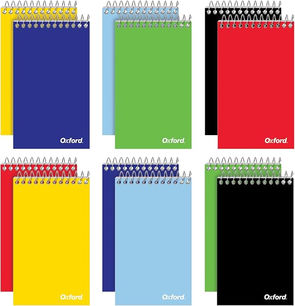 Oxford Spiral Memo Pads, Top Wire Bound, 3 x 5 Inch Pocket Notepad, College Ruled, 6 Assorted Primary Colors, 75 Sheets,