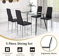 Vista 4 de Giantex Juego de mesa de comedor para 4, juego de sillas de mesa de cocina con mesa rectangular de vidrio de 51 pulgadas, 4 sillas de comedor Negro