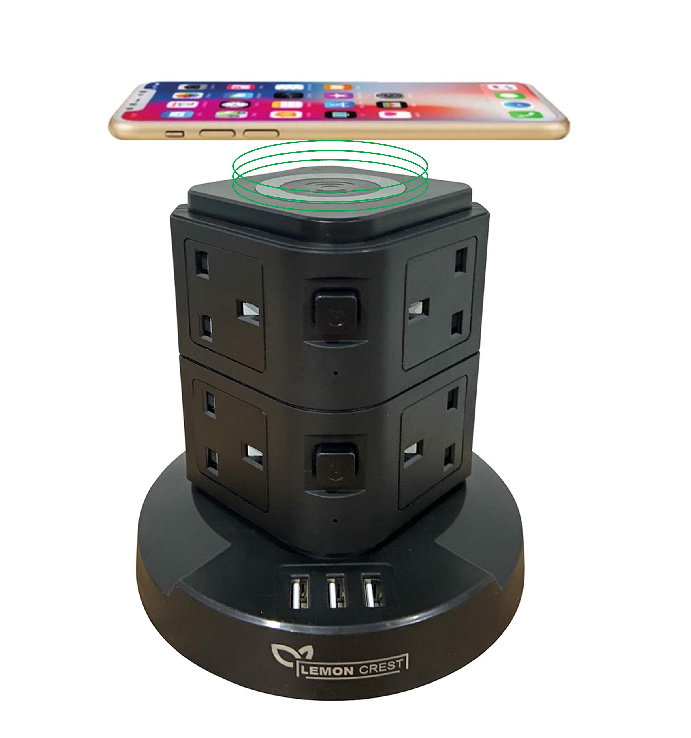 Buy Tower Extension Lead with Wireless Charger, Power Strip with Surge