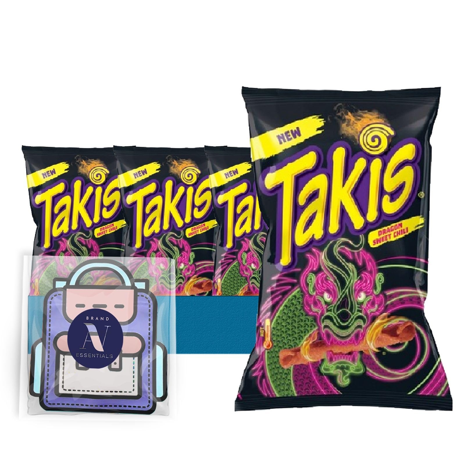 TakisLavinia Essentials Bundle: 6-Pack of Dragon Sweet Chili Sharing Size Bag, Hot Chili Pepper Rolled Tortilla Chips 9.9 oz Bag + 1 Utility Prop