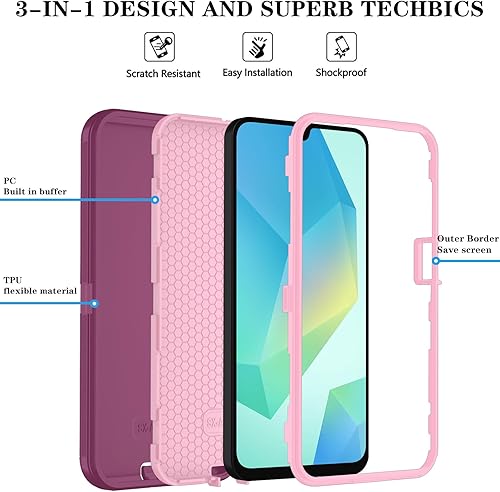 Miniatura 6 de Qinmay Funda para Samsung Galaxy A16 5G con protector de pantalla HD, resistente, a prueba de golpes y caídas, funda de 3 capas para Galaxy A16,