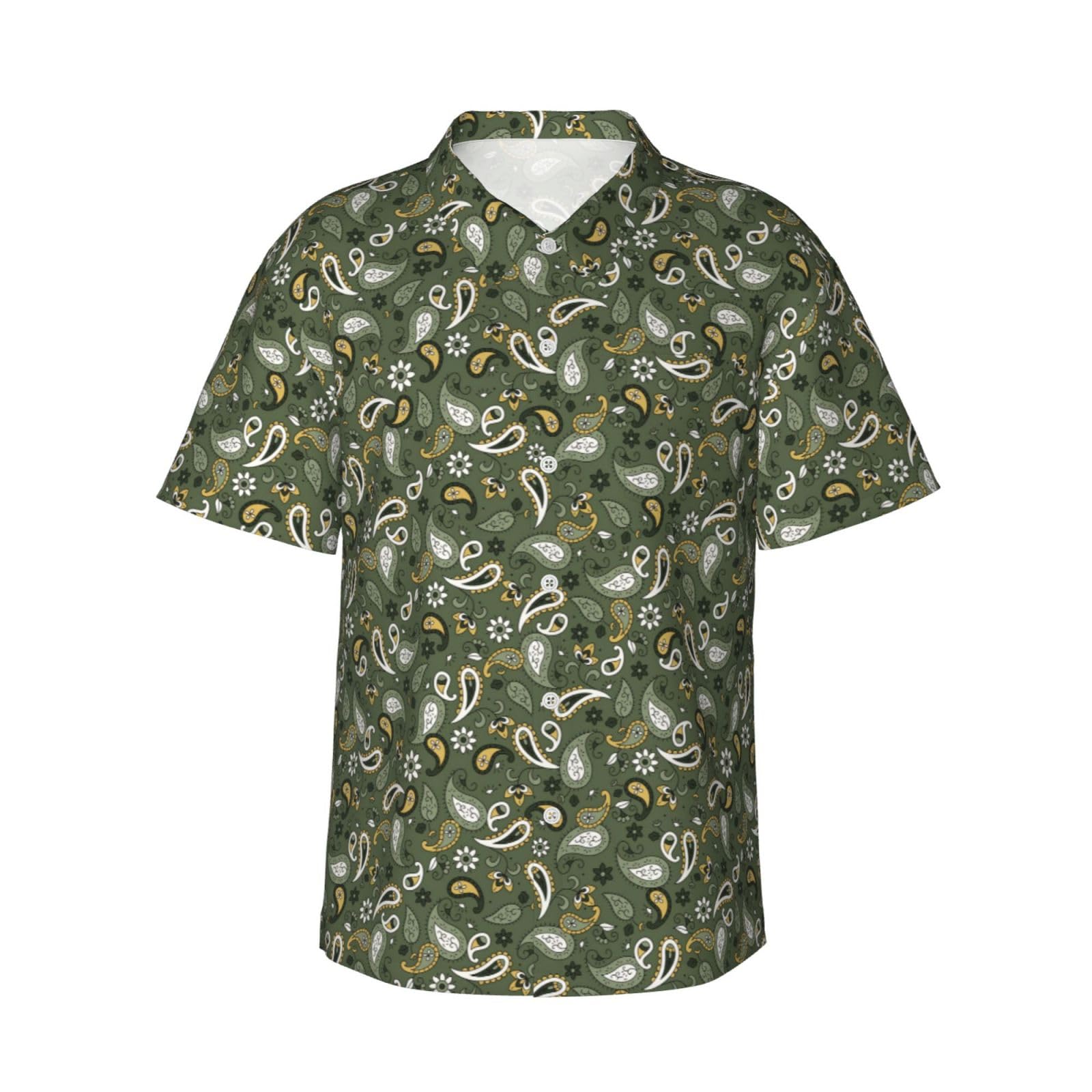 Fjqwklf Unisex Paisley Oriental Floral Men's Hawaiian Shirt Casual Shirts Summer Beach Party Shirt Large