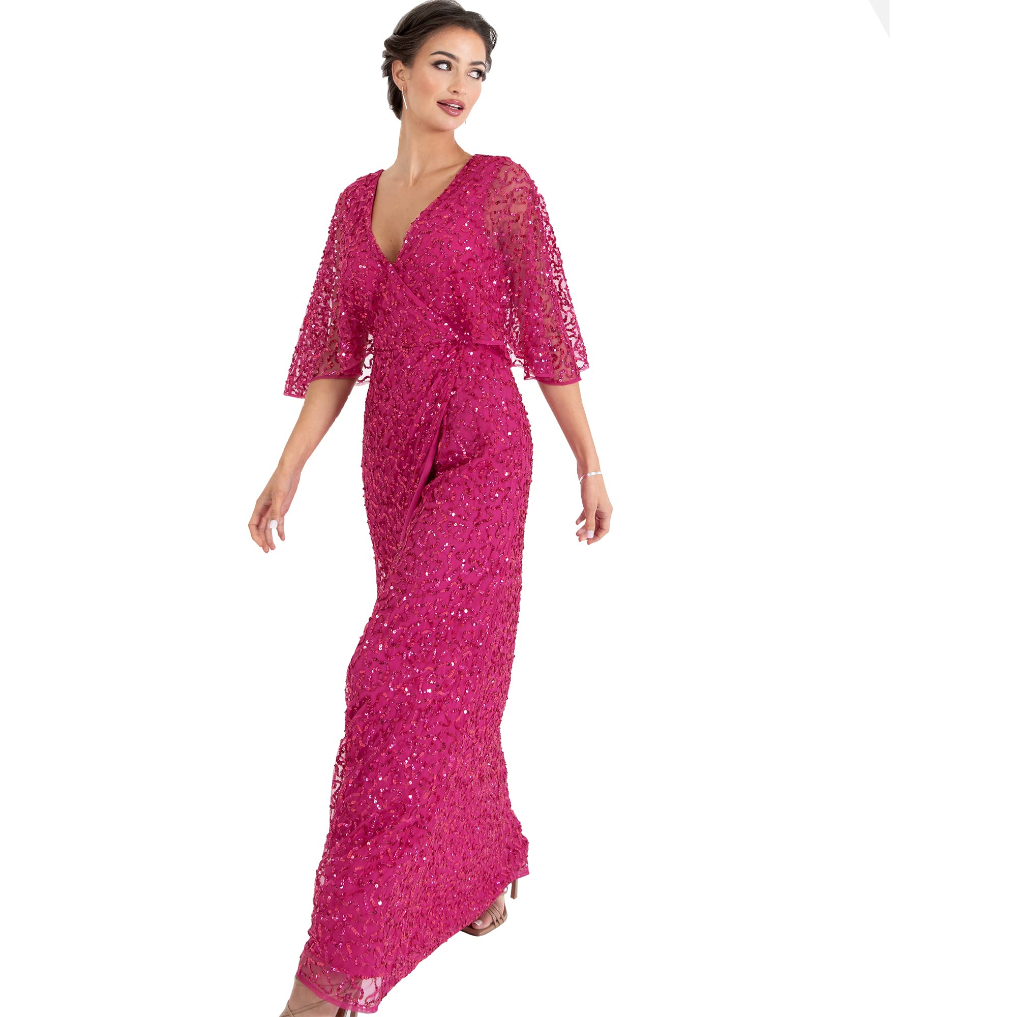 Maya DeluxeWomen's Womens Maxi Dress Ladies Sequin Embellished Wrap A-line Dress for Wedding Guest Bridesmaid Evening Prom Ball Occasion Dress