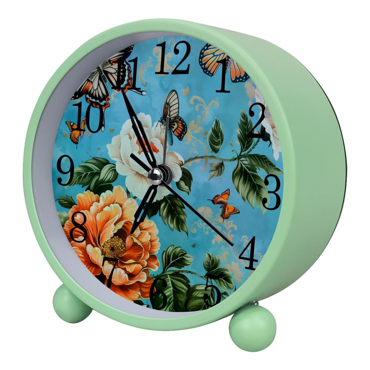 Alarm Clock Butterflies Florals, Silent Non-Ticking with Night Light