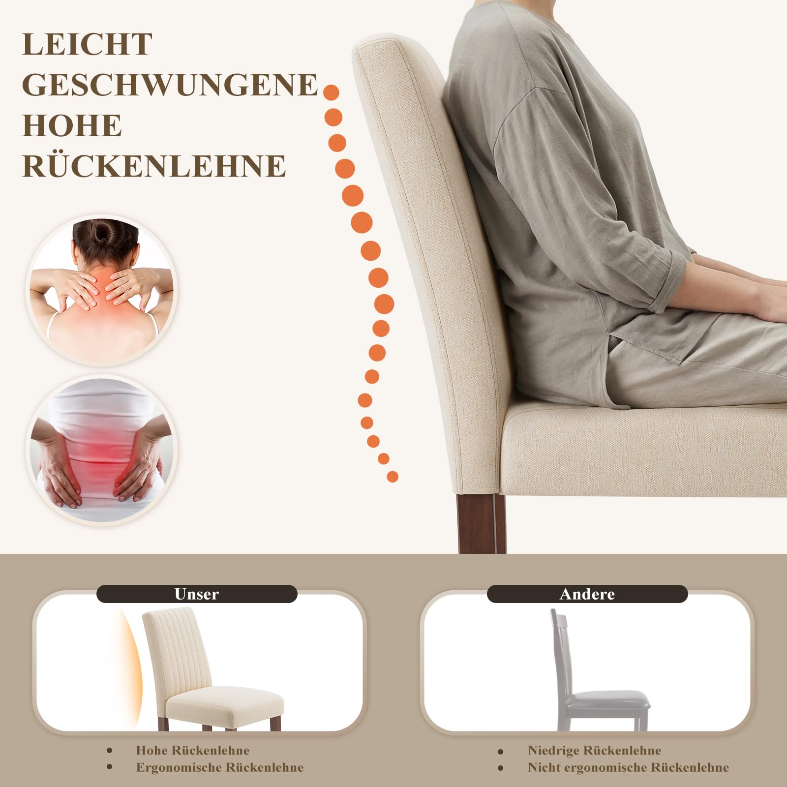COLAMY Esszimmerstühle 2er Set, Polsternder Stühle Esszimmer mit Rückenlehne, Küchenstühle Gepolstert, Stoff Dining Chairs Holzbeinen für Esszimmer, Küche, Restaurant, Beige