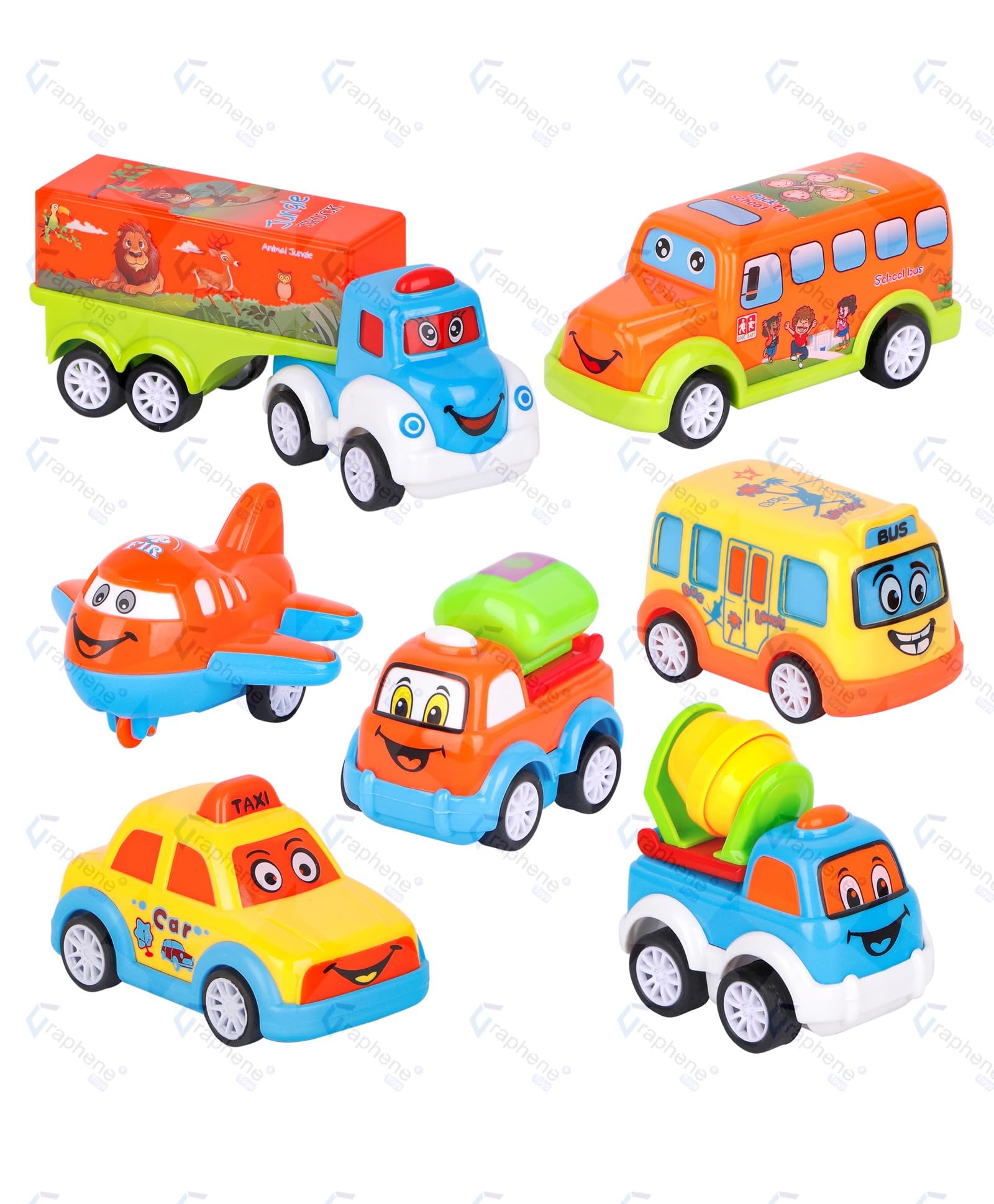GRAPHENE Kids Unbreakable Pull Back Vehicle Push and Go Crawling Vehicle Set of 7 Child Safe, Interesting and Engaging Power Friction Car Toy Set for Boys and Girl(Multicolour) (B0CWV6X9FD) Amazon Price History, Amazon Price Tracker
