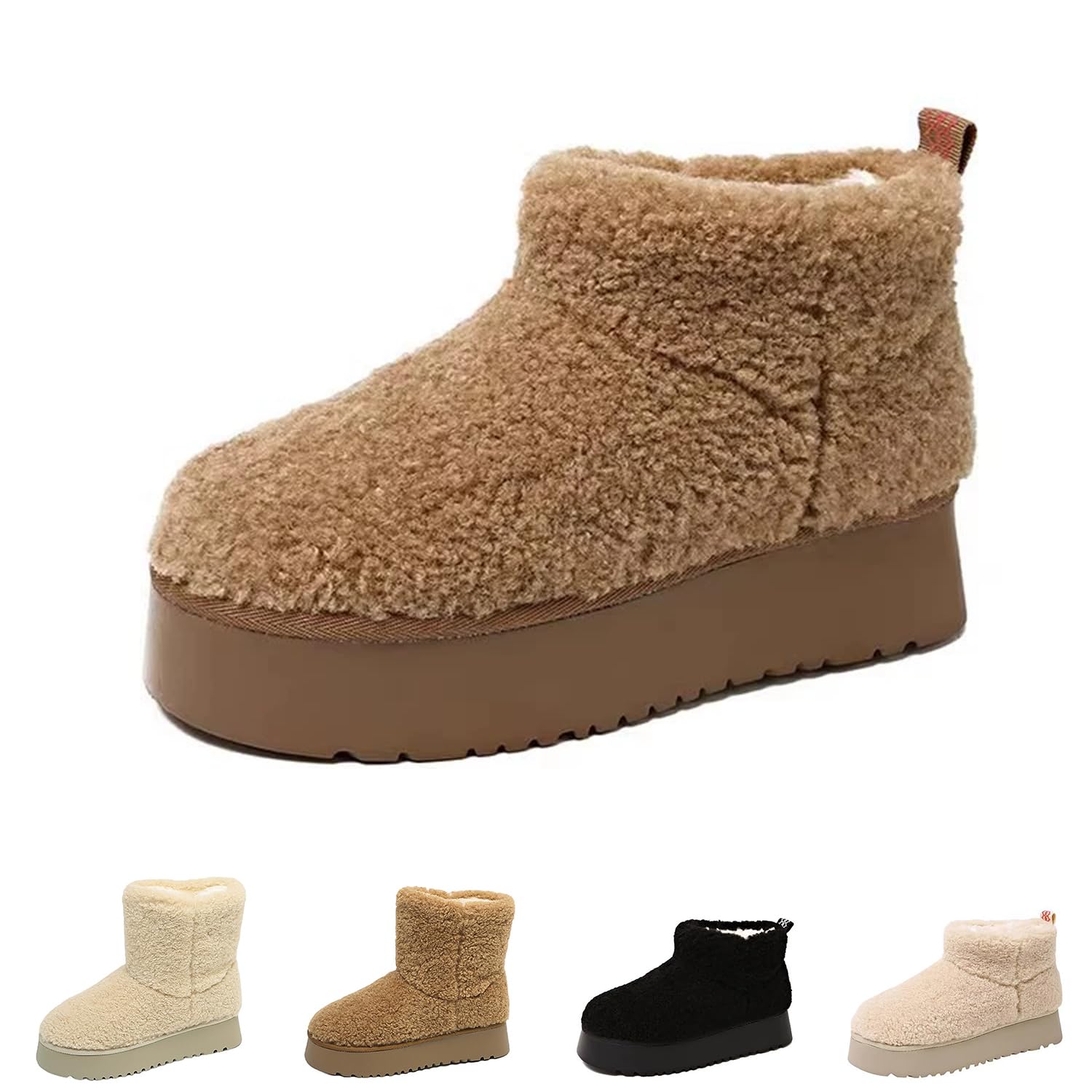 Fashion Platform Boots for Women Fur Fleece Lined Mini Ankle Boots Warm Outdoor Indoor House Non-Slip Snow Boots