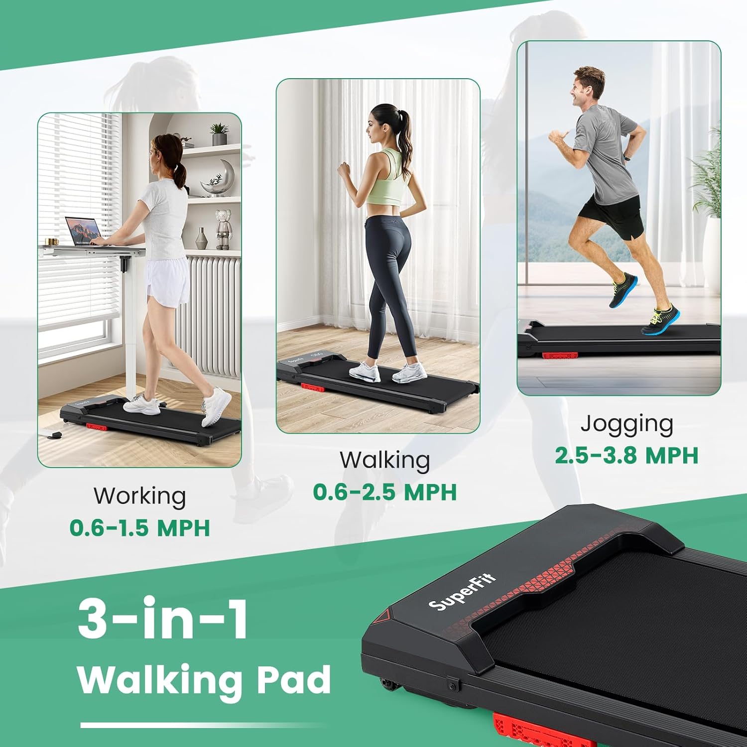 3 in 1 Walking Pad, Portable Under Desk Treadmill with LED Display, APP & Remote Control, 2.5HP Brushless Electric Walking Jogging Machine for Home & Office