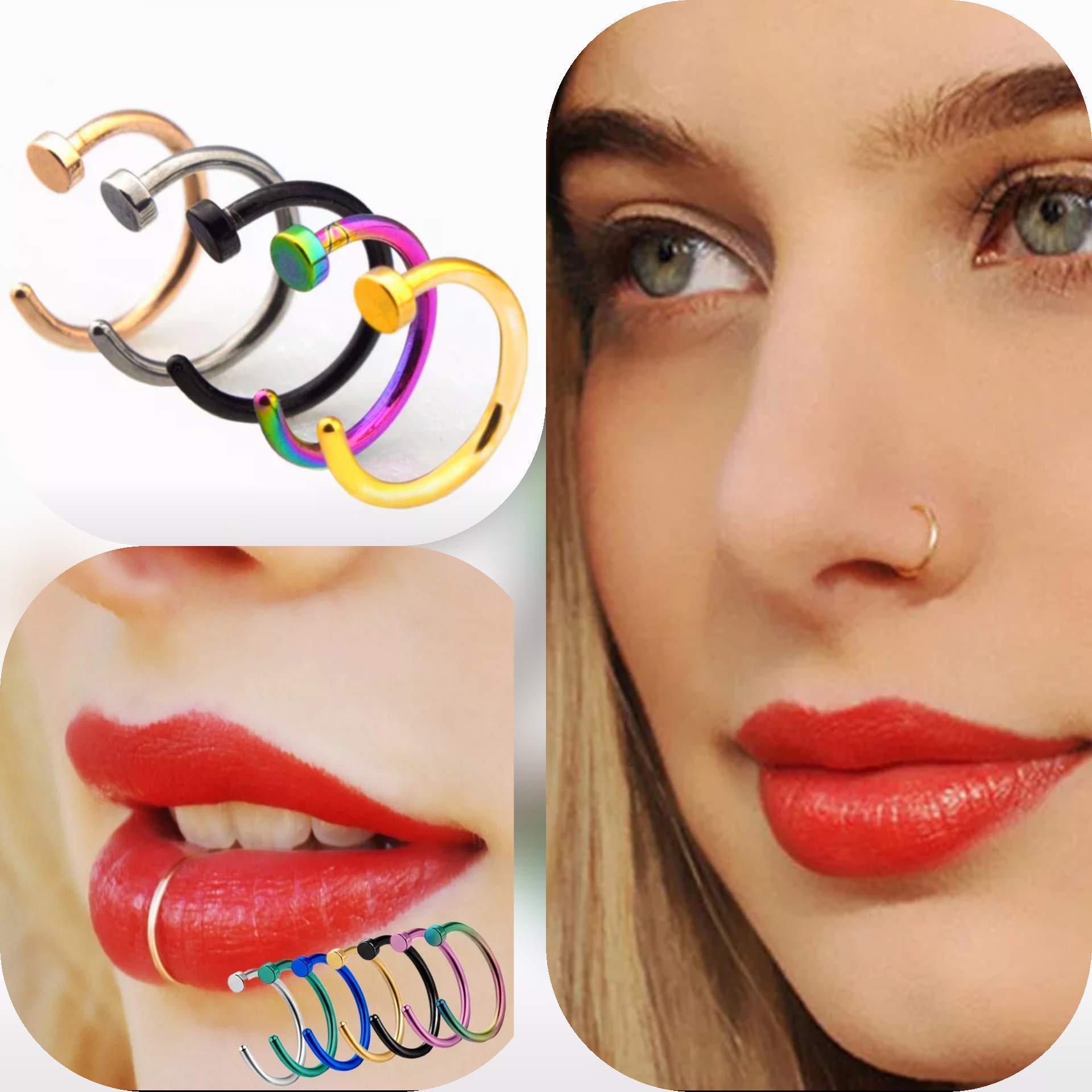 Fake Nose Ring Hoop - 20g 6mm - 8mm Faux Piercing - Body Jewelry - Stainless Steel - Lip Septum - Clip On Nose Rings - All Colors
