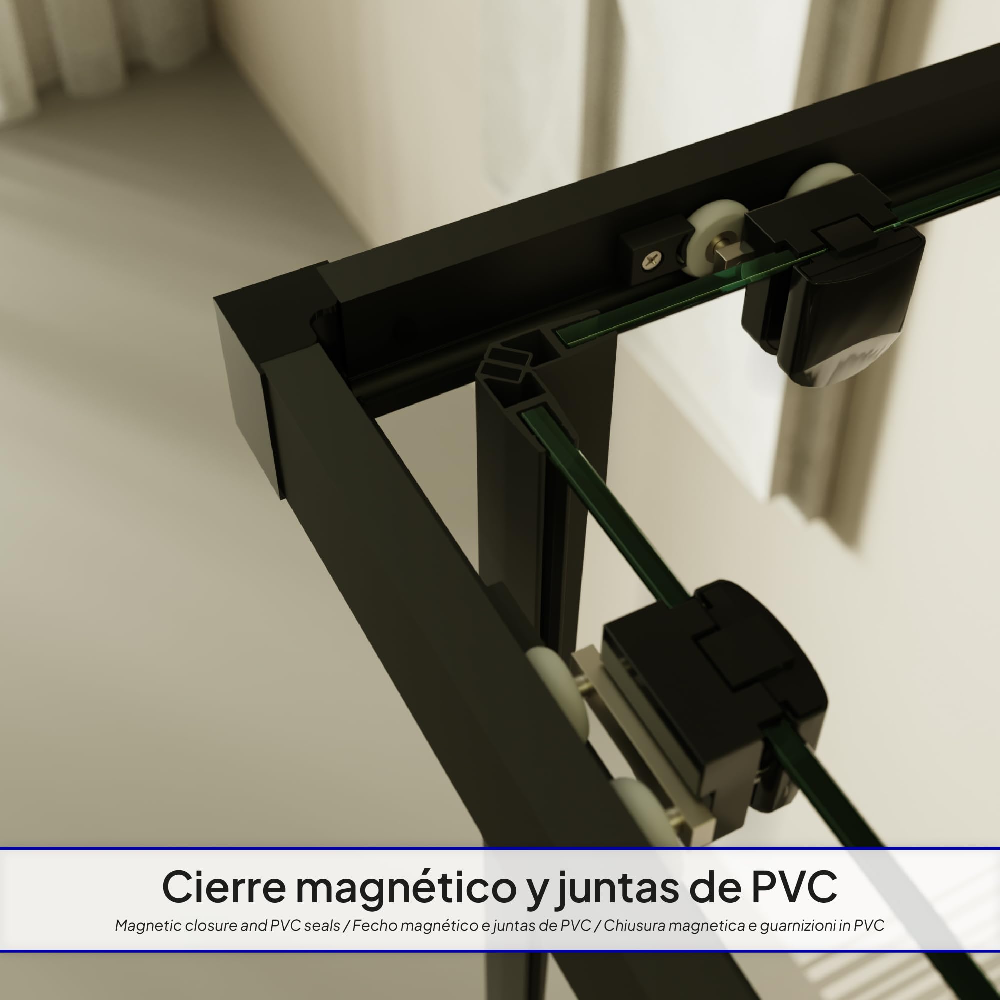 Mampara de Ducha Diana 80x80x180cm, REVERSIBLE, Puertas Correderas, Ajuste 77.5-79.5x77.5-79.5cm, Perfiles Negros, Cristal Templado Parcialmente Satinado 6mm