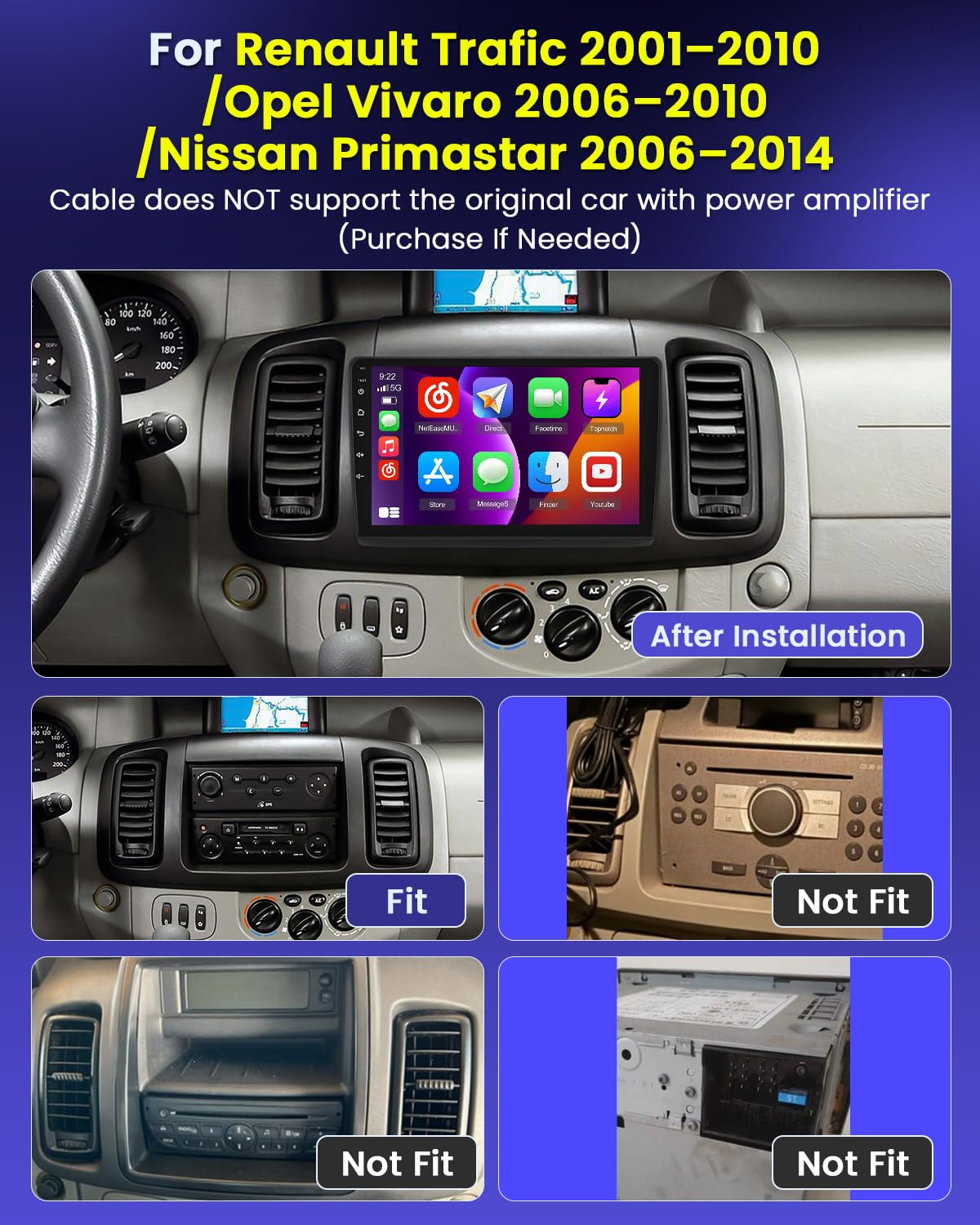 Hikity 2+64GB Radio Coche Android 15 para Renault Trafic 2001–2010/Opel Vivaro 2006–2010/Nissan Primastar 2006–2014 con 10" Pantalla, Carplay Android AutoFM/RDS Radio BT WiFi+Cámara Trasera+Mic