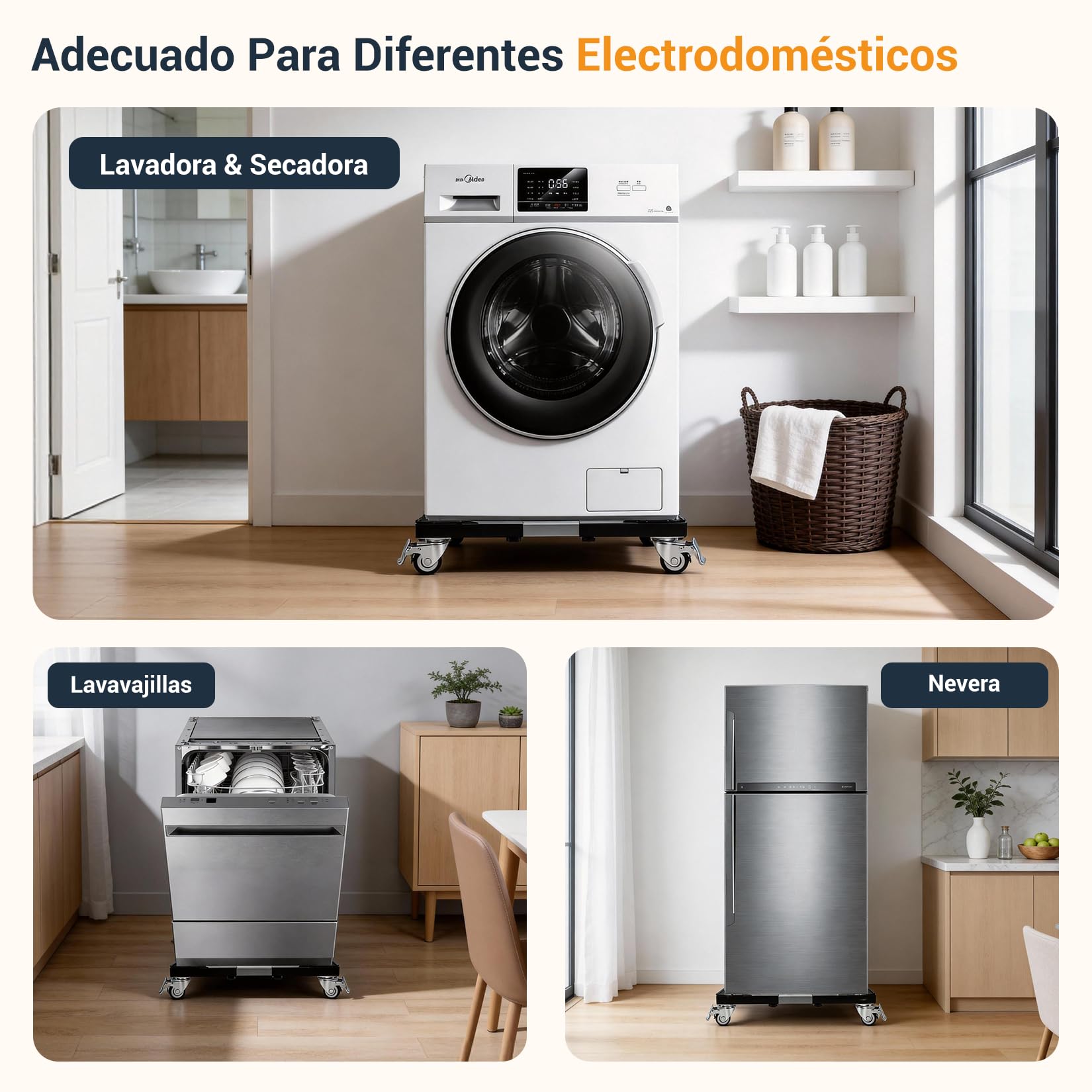 Soporte para Lavadora con 4 Ruedas de Acero Inoxidable, Negro