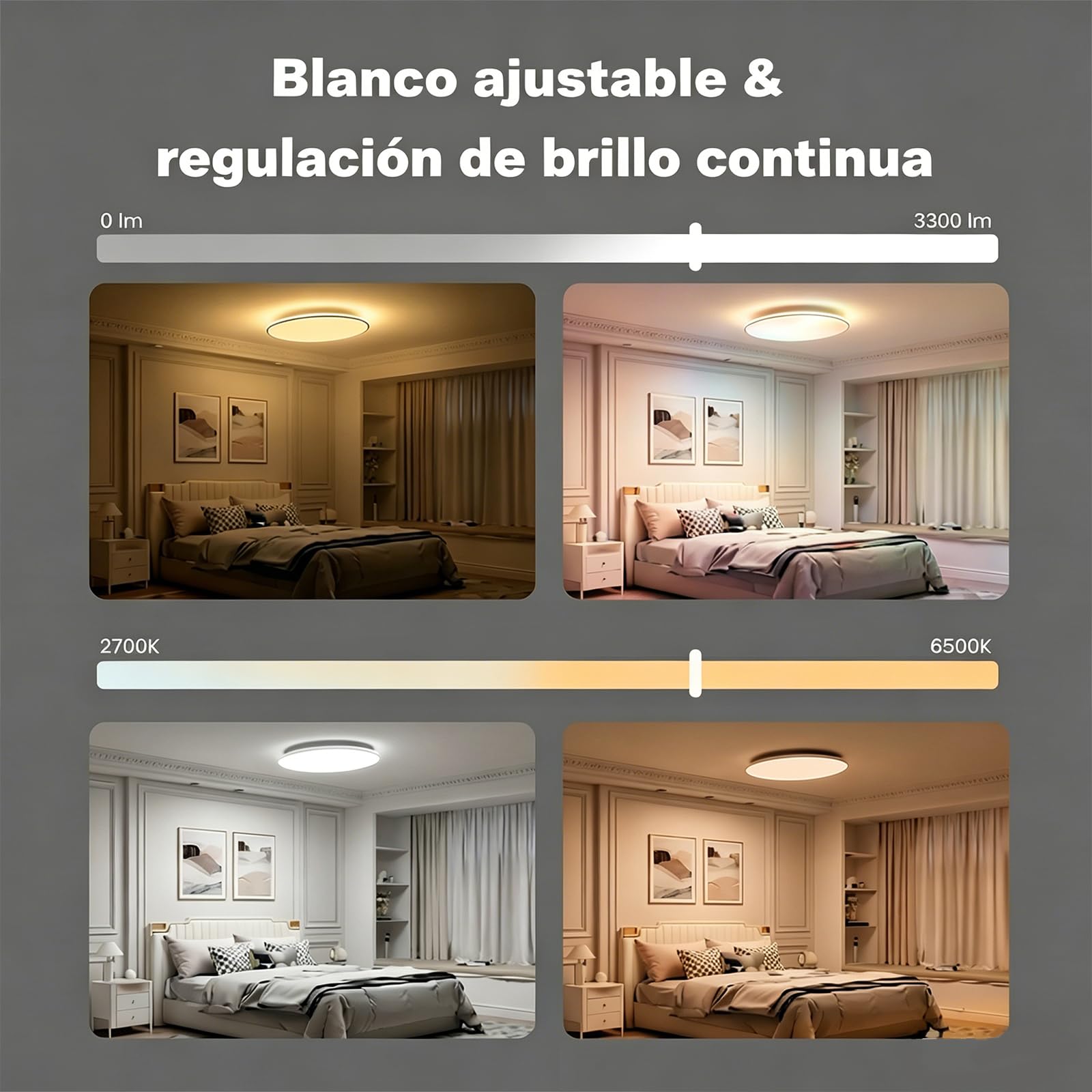 Yeelight Lampara Techo Inteligente 60cm, 4800LM RGBCW Plafon LED Techo Regulable, 2700K-6500K, Instalación Rápida, 16 Millones de Colores DIY, Compatible con Alexa y Google, App/Mando a Distancia